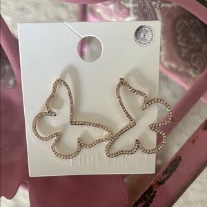 Forever 21 Gold Rhinestone Butterfly Earrings